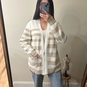 Verve Ami Beige and White Striped Cardigan